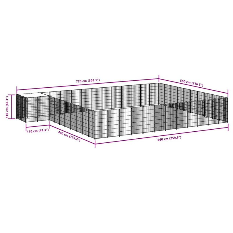 vidaXL ezüstszínű acél kutyakennel 37,51 m²