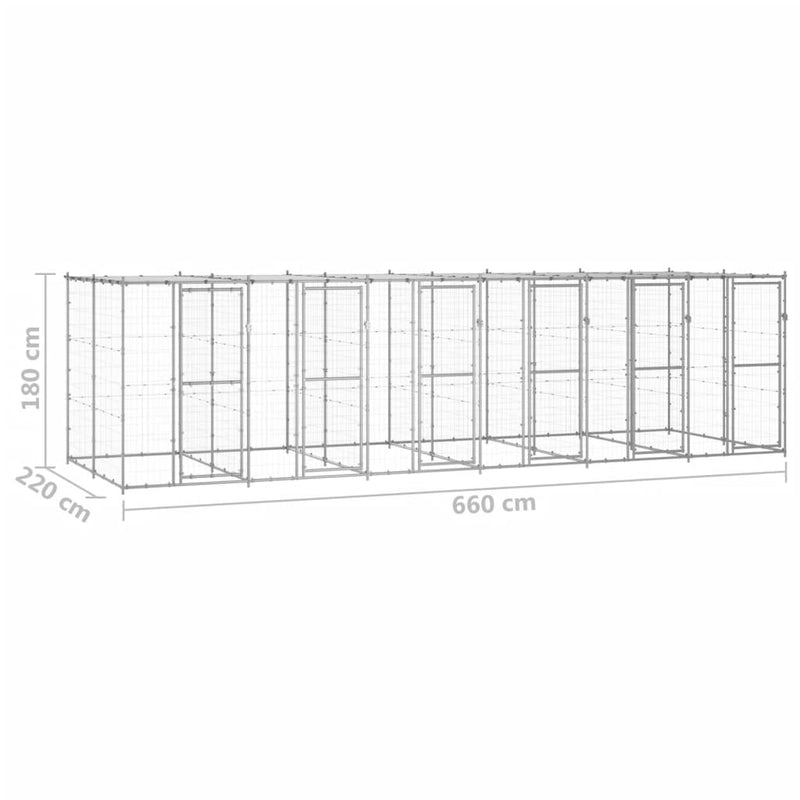 vidaXL kültéri horganyozott acél kutyakennel tetővel 14,52 m²