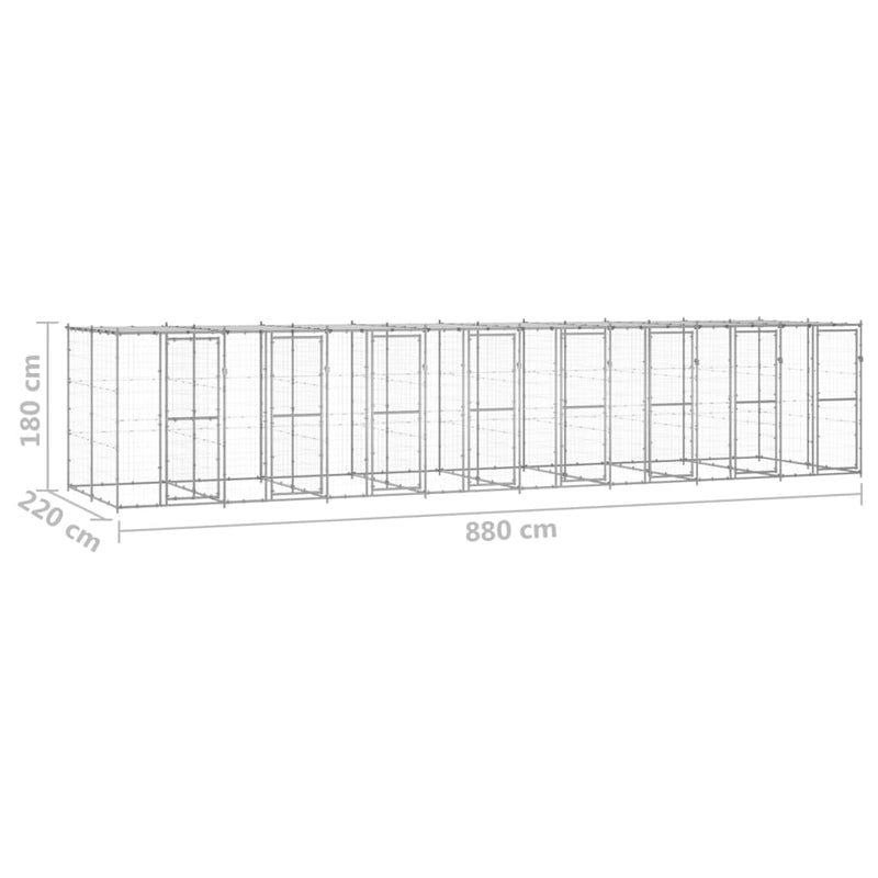 vidaXL kültéri horganyozott acél kutyakennel tetővel 19,36 m²
