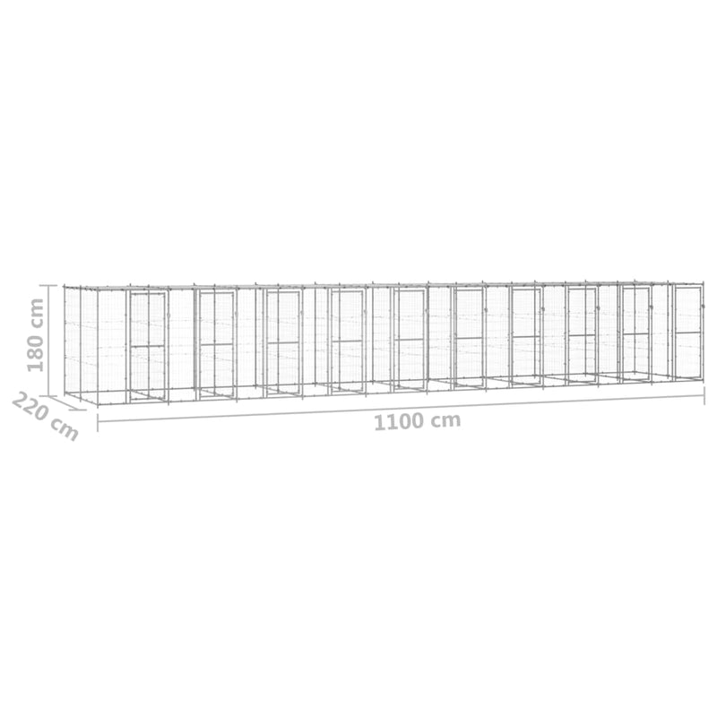 vidaXL kültéri horganyozott acél kutyakennel tetővel 24,2 m²