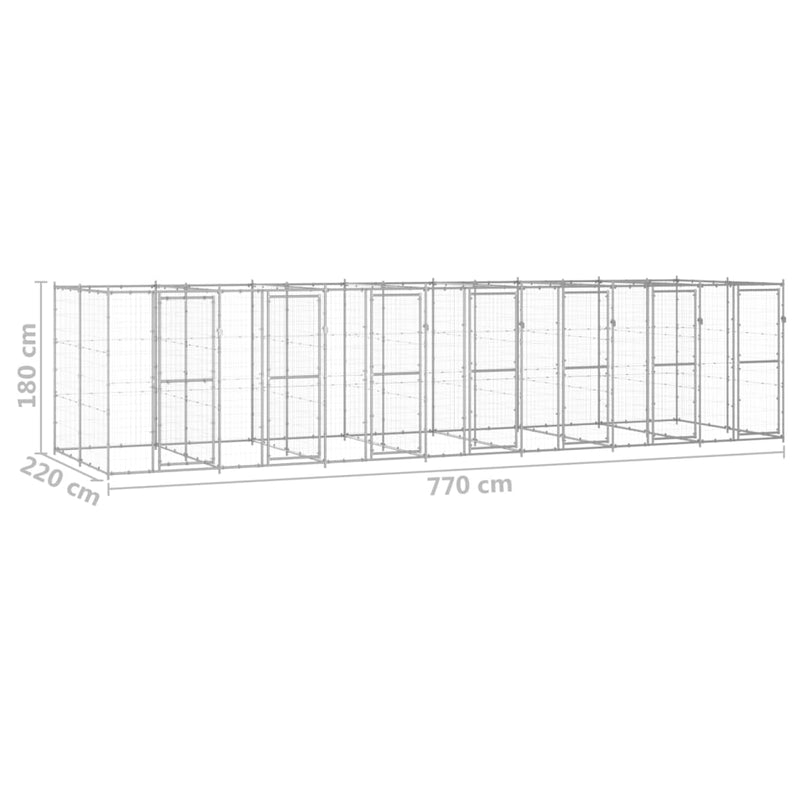 vidaXL kültéri horganyozott acél kutyakennel 16,94 m²