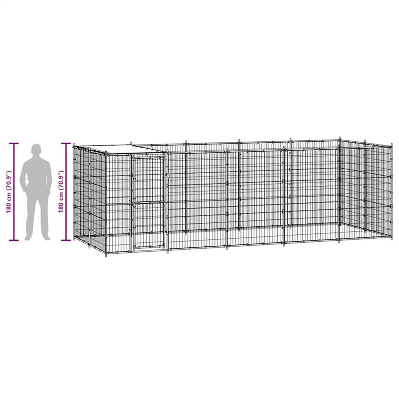 vidaXL kültéri acél kutyakennel tetővel 12,1 m²