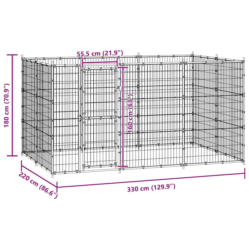 vidaXL kültéri acél kutyakennel 7,26 m²