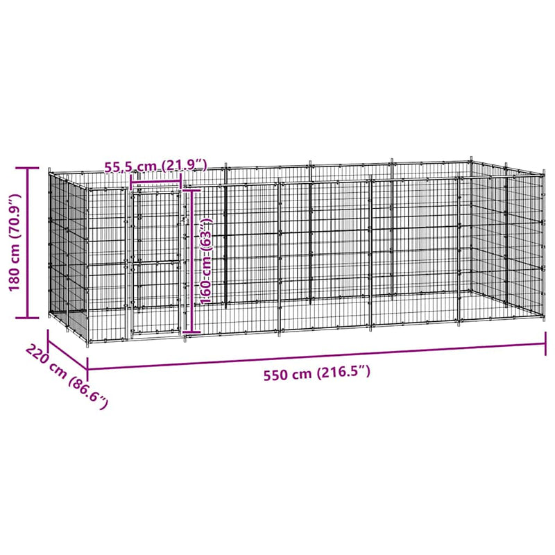 vidaXL kültéri acél kutyakennel 12,1 m²