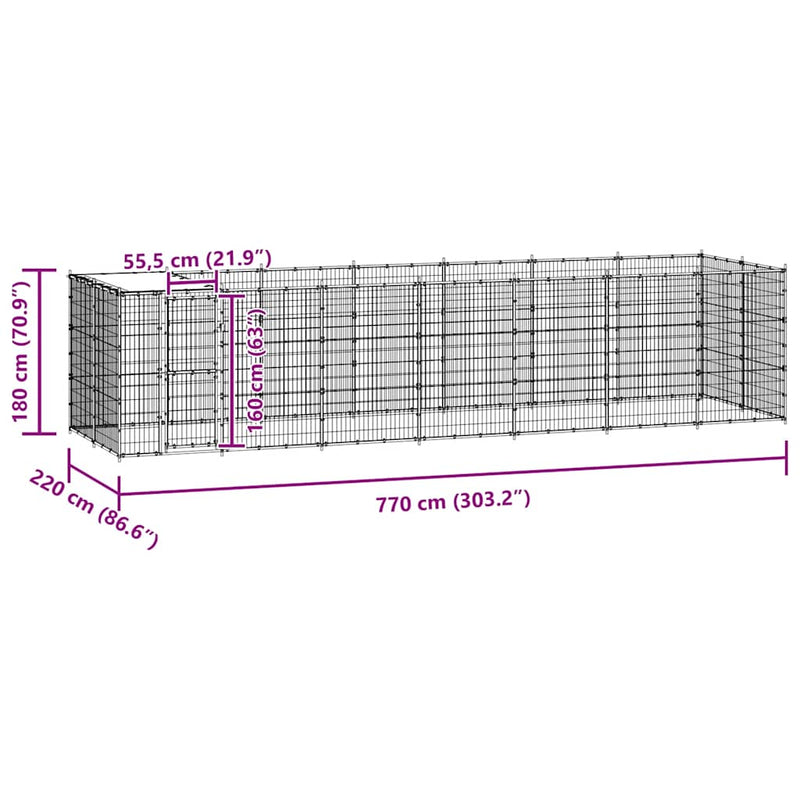 vidaXL kültéri horganyozott acél kutyakennel tetővel 16,94 m²
