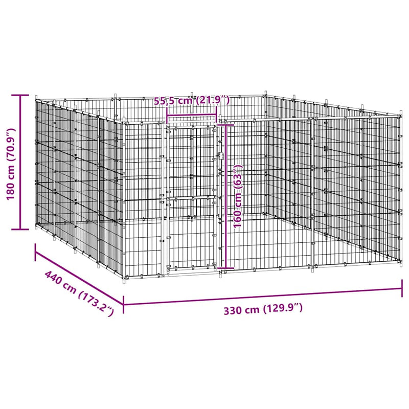 vidaXL kültéri acél kutyakennel 14,52 m²