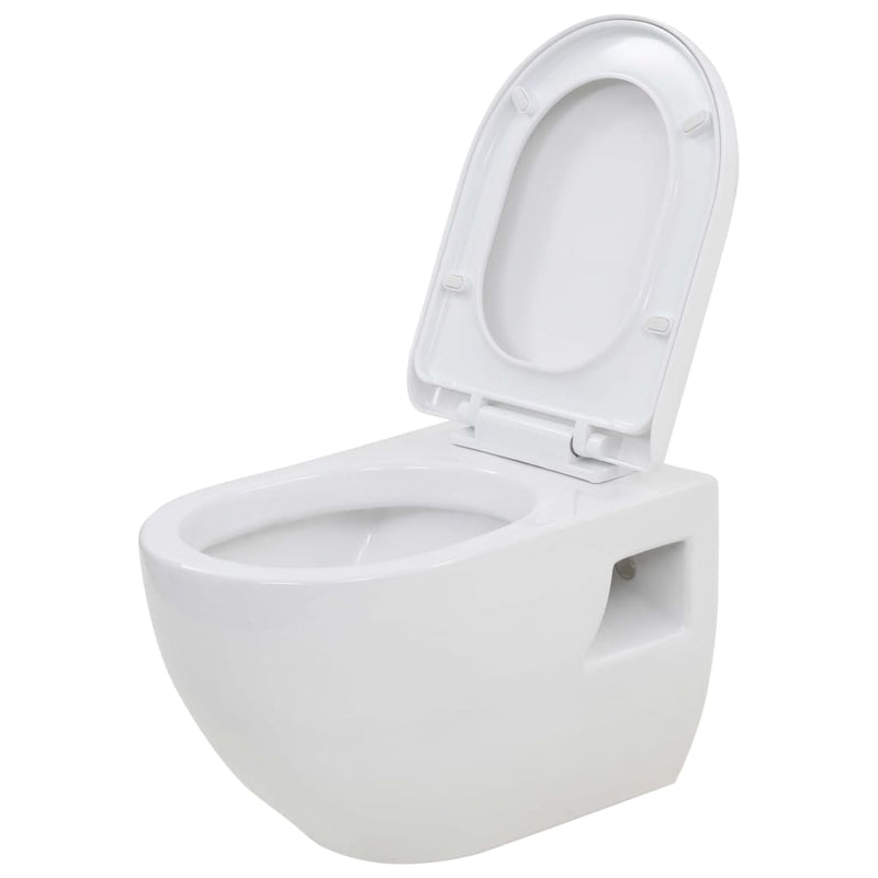 vidaXL fekete falra szerelhető kerámia WC rejtett magas tartállyal