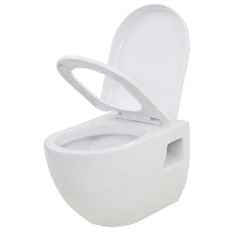 vidaXL fekete falra szerelhető kerámia WC rejtett magas tartállyal