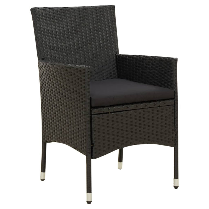 vidaXL 2 db fekete polyrattan kerti szék párnával