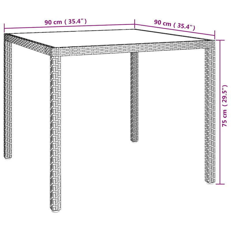 vidaXL fehér polyrattan és edzett üveg kerti asztal 90 x 90 x 75 cm