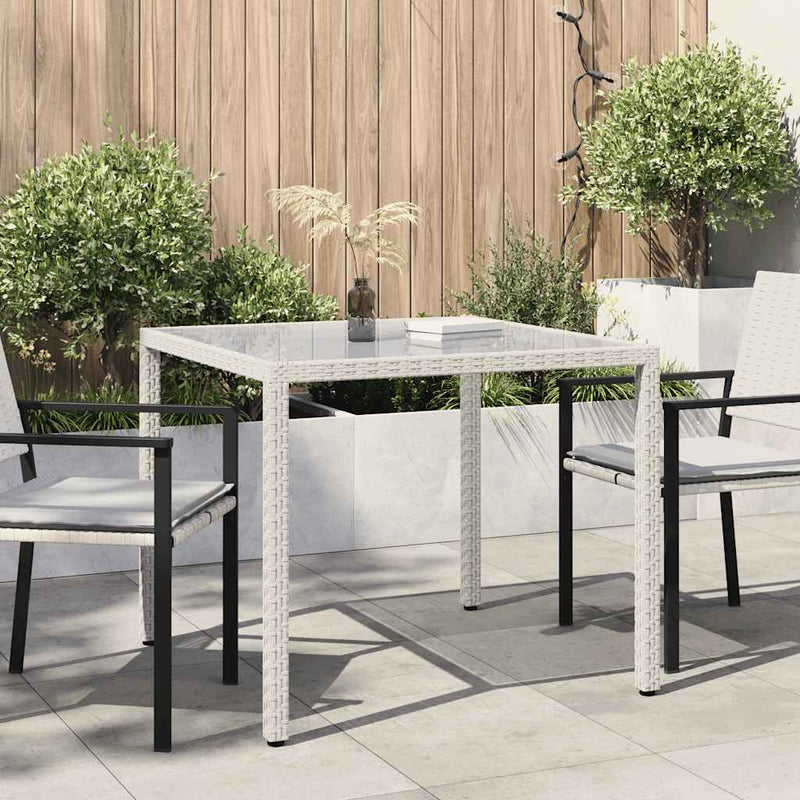 vidaXL fehér polyrattan és edzett üveg kerti asztal 90 x 90 x 75 cm