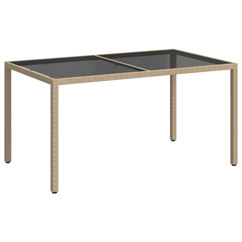 vidaXL bézs polyrattan és edzett üveg kerti asztal 150 x 90 x 75 cm