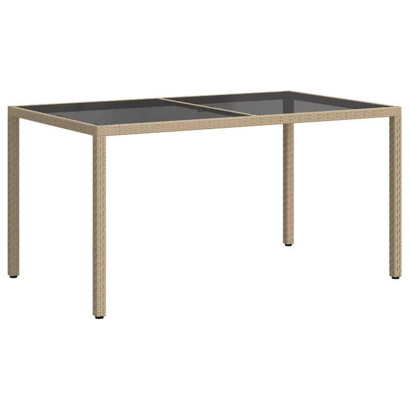vidaXL bézs polyrattan és edzett üveg kerti asztal 150 x 90 x 75 cm
