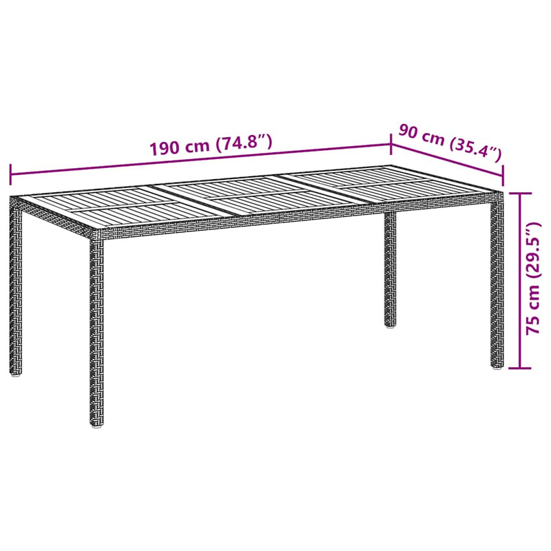 vidaXL szürke polyrattan és akácfa kerti asztal 190 x 90 x 75 cm