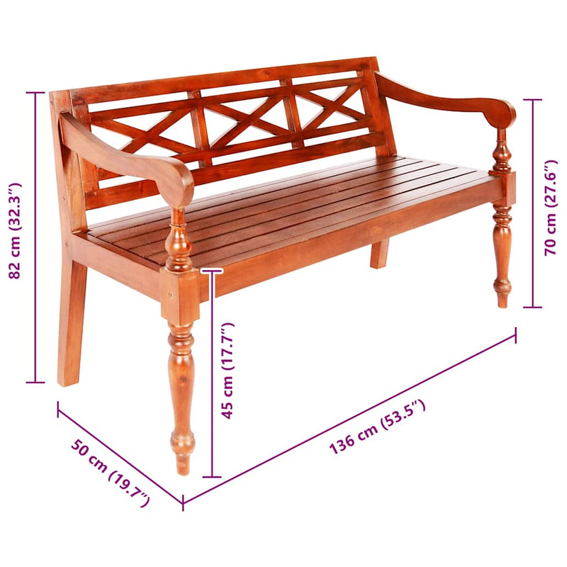 vidaXL sötétbarna tömör mahagóni Batavia pad 123 cm