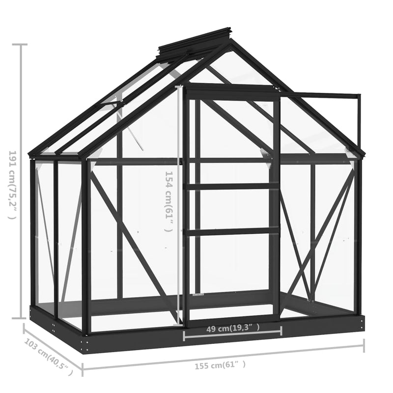 vidaXL antracitszürke üveg és alumínium melegház 155 x 103 x 191 cm