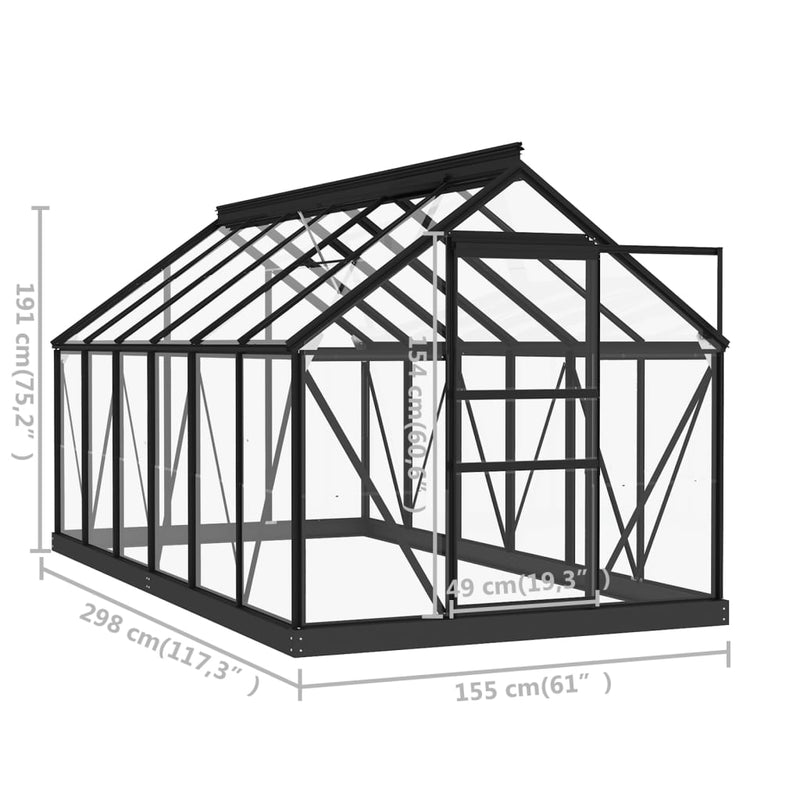 vidaXL antracitszürke üveg és alumínium melegház 155 x 298 x 191 cm