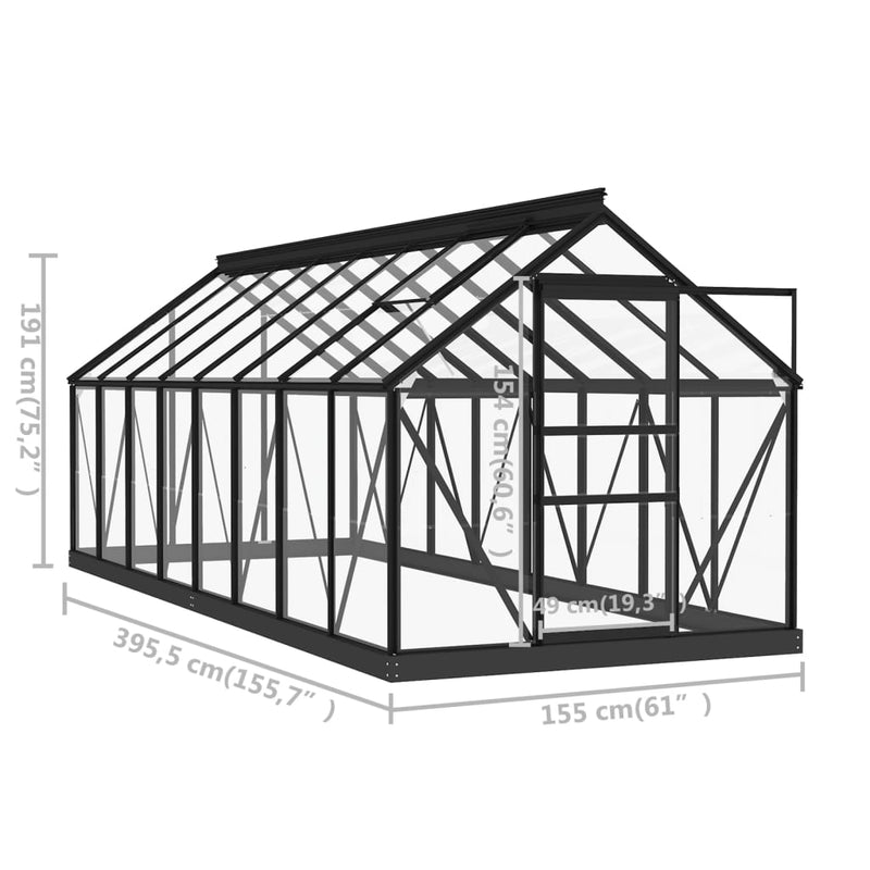 vidaXL antracitszürke üveg és alumínium melegház 155 x 395,5 x 191 cm