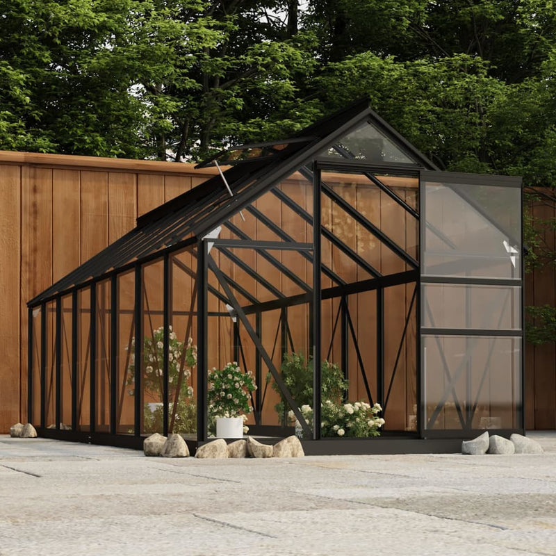 vidaXL antracitszürke üveg és alumínium melegház 155 x 395,5 x 191 cm