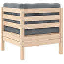 vidaXL kétszemélyes tömör fenyőfa kerti kanapé szürke párnákkal