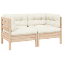 vidaXL kétszemélyes tömör fenyőfa kerti kanapé krémszínű párnákkal