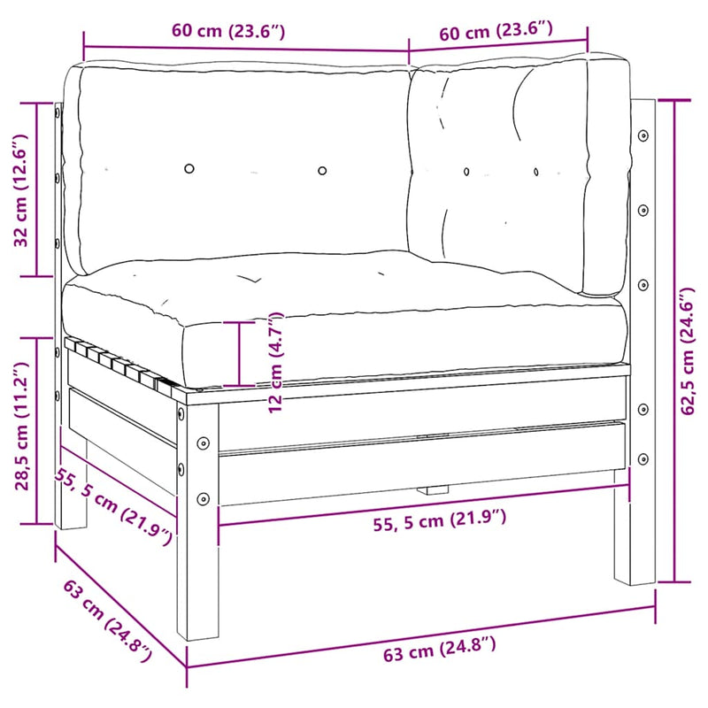 vidaXL kétszemélyes tömör fenyőfa kerti kanapé krémszínű párnákkal