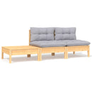 vidaXL 3 részes tömör fenyőfa kerti ülőgarnitúra szürke párnákkal