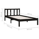 vidaXL Small Single fekete tömör fenyőfa ágykeret 75 x 190 cm