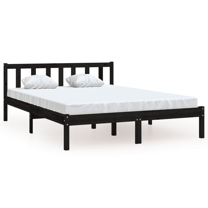 vidaXL Double fekete tömör fenyőfa ágykeret 135 x 190 cm