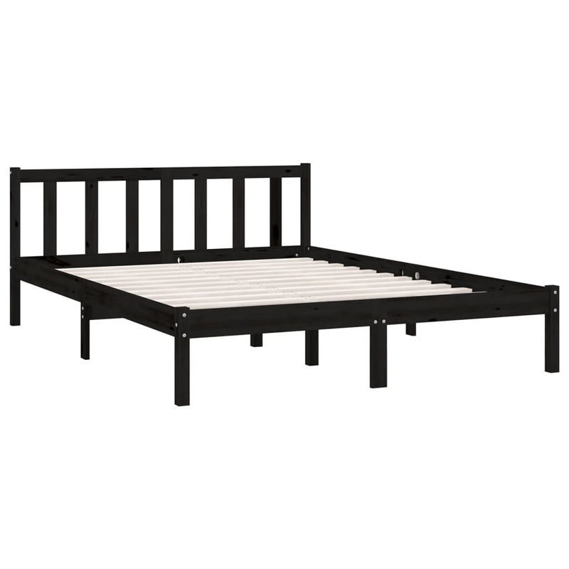 vidaXL Double fekete tömör fenyőfa ágykeret 135 x 190 cm