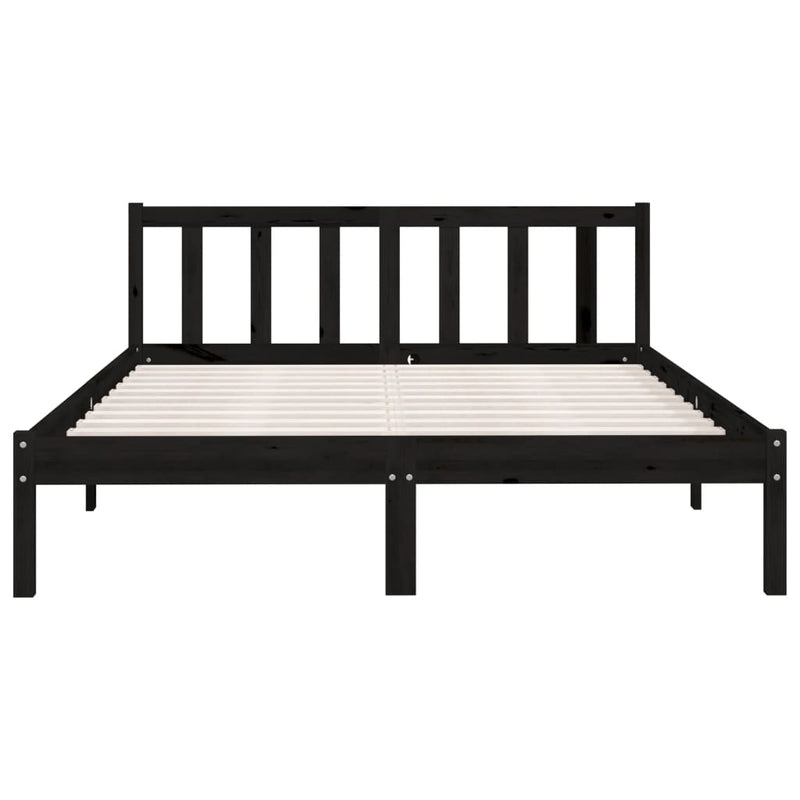 vidaXL Double fekete tömör fenyőfa ágykeret 135 x 190 cm