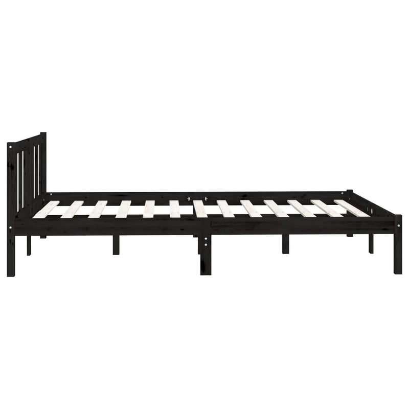 vidaXL Double fekete tömör fenyőfa ágykeret 135 x 190 cm