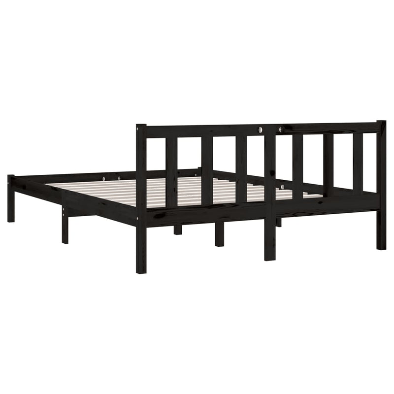 vidaXL Double fekete tömör fenyőfa ágykeret 135 x 190 cm
