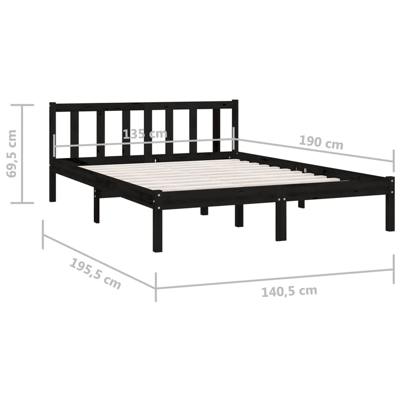 vidaXL Double fekete tömör fenyőfa ágykeret 135 x 190 cm