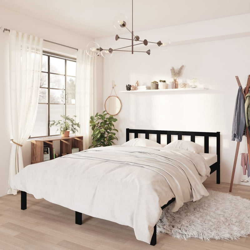 vidaXL Double fekete tömör fenyőfa ágykeret 135 x 190 cm