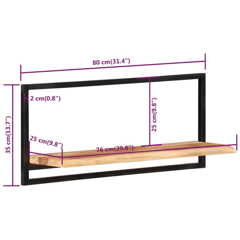 vidaXL 2 darab tömör akácfa és acél falipolc 80 x 25 x 35 cm