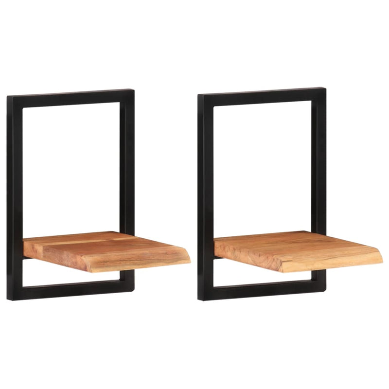 vidaXL 2 darab tömör akácfa és acél falipolc 25 x 25 x 35 cm