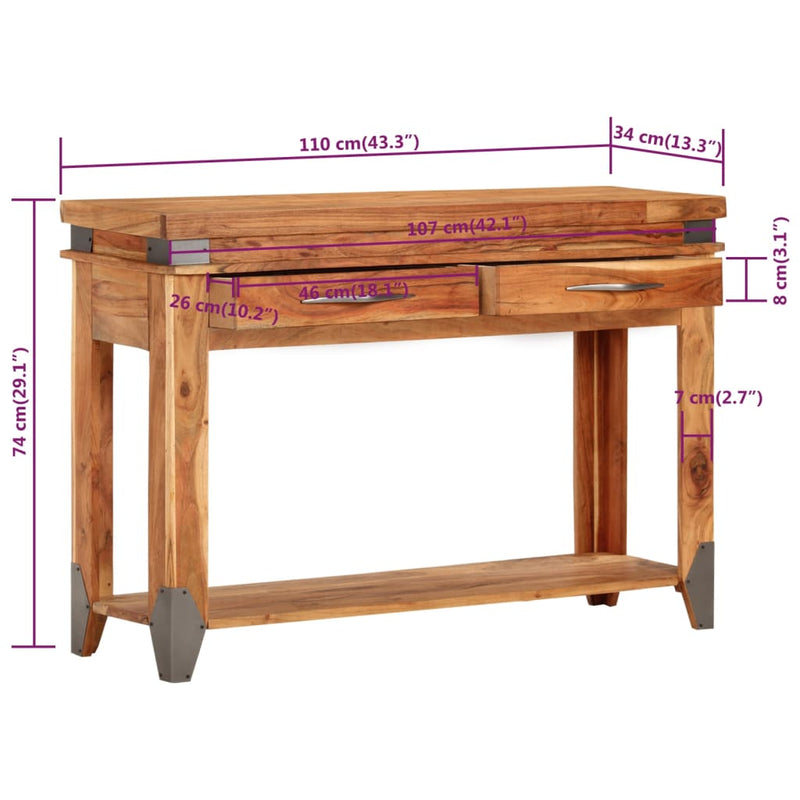 vidaXL tömör akácfa tálalóasztal 110 x 34 x 74 cm