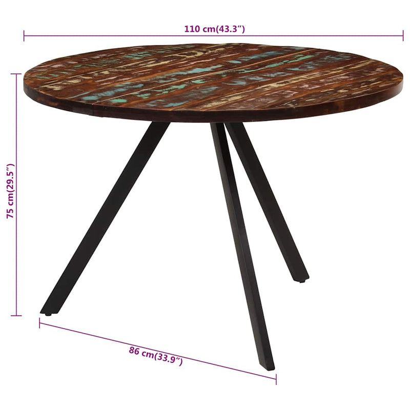 vidaXL tömör újrahasznosított fa étkezőasztal 110 x 75 cm