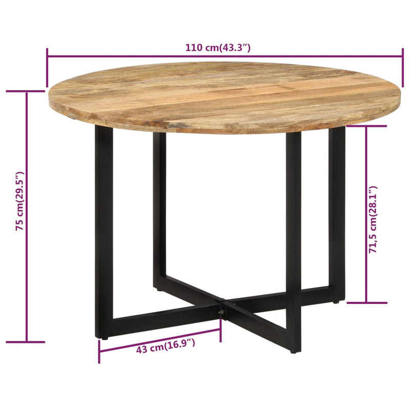 vidaXL tömör mangófa étkezőasztal 110 x 75 cm