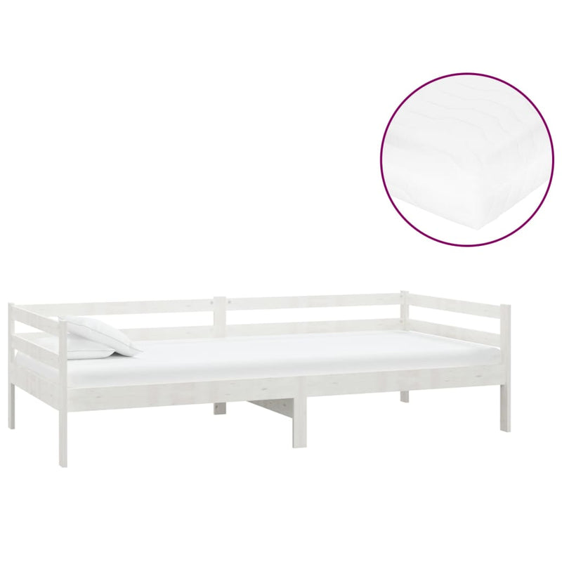vidaXL fehér tömör fenyőfa dívány matraccal 90 x 200 cm