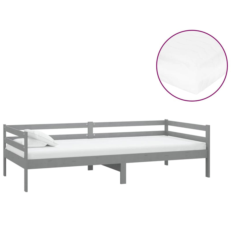 vidaXL szürke tömör fenyőfa dívány matraccal 90 x 200 cm