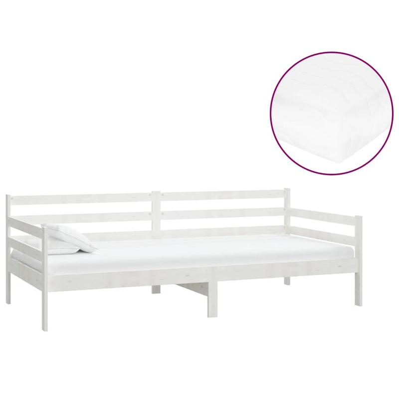 vidaXL fehér tömör fenyőfa dívány matraccal 90 x 200 cm