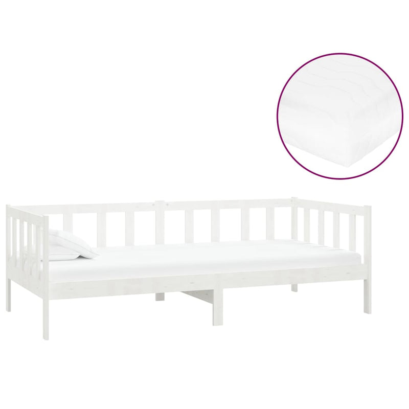 vidaXL fehér tömör fenyőfa dívány matraccal 90 x 200 cm