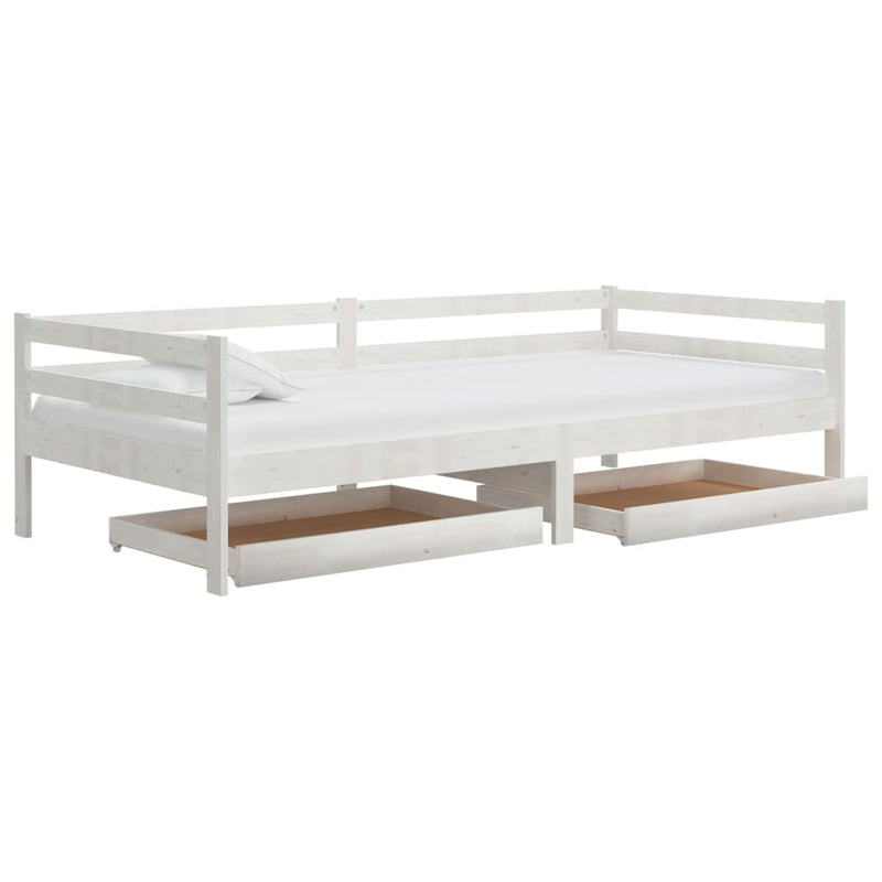 vidaXL fehér tömör fenyőfa dívány fiókokkal 90 x 200 cm