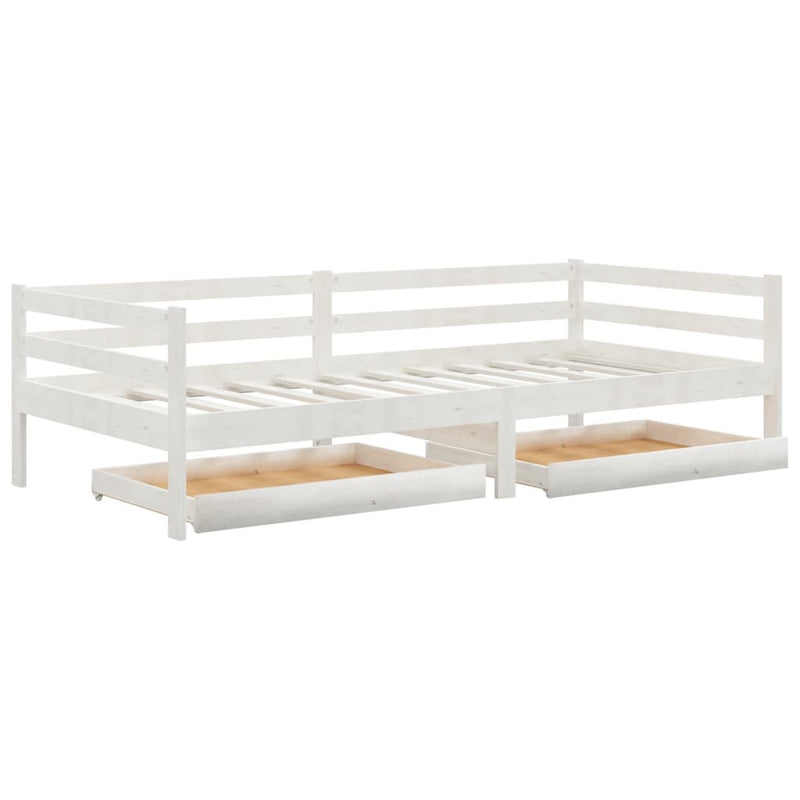 vidaXL fehér tömör fenyőfa dívány fiókokkal 90 x 200 cm