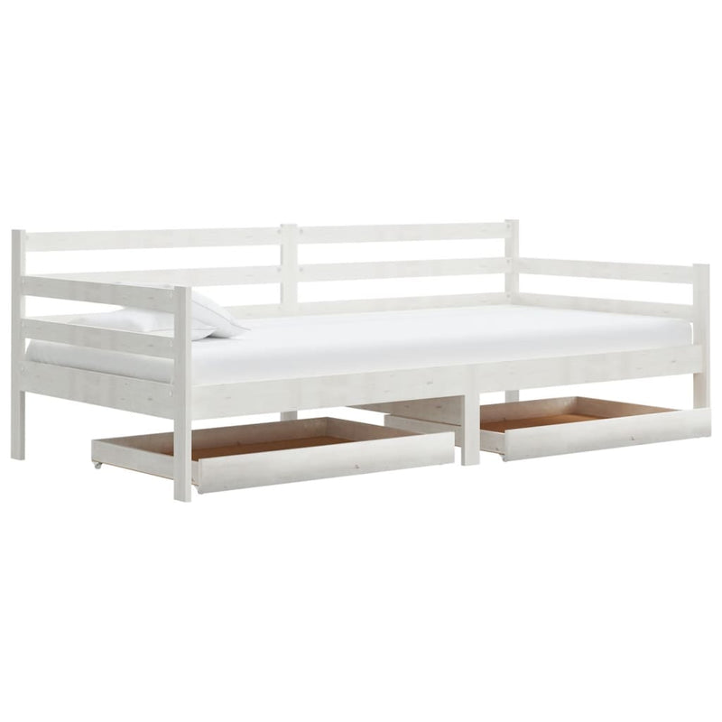 vidaXL fehér tömör fenyőfa dívány fiókokkal 90 x 200 cm