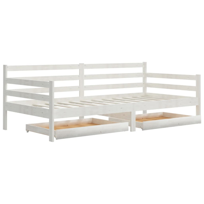 vidaXL fehér tömör fenyőfa dívány fiókokkal 90 x 200 cm