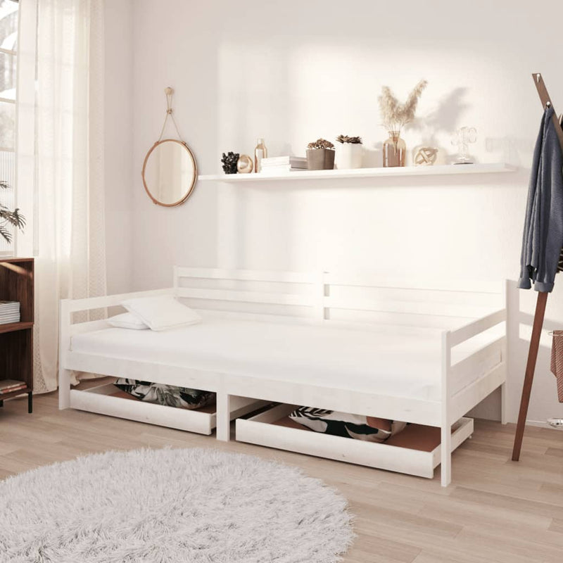 vidaXL fehér tömör fenyőfa dívány fiókokkal 90 x 200 cm