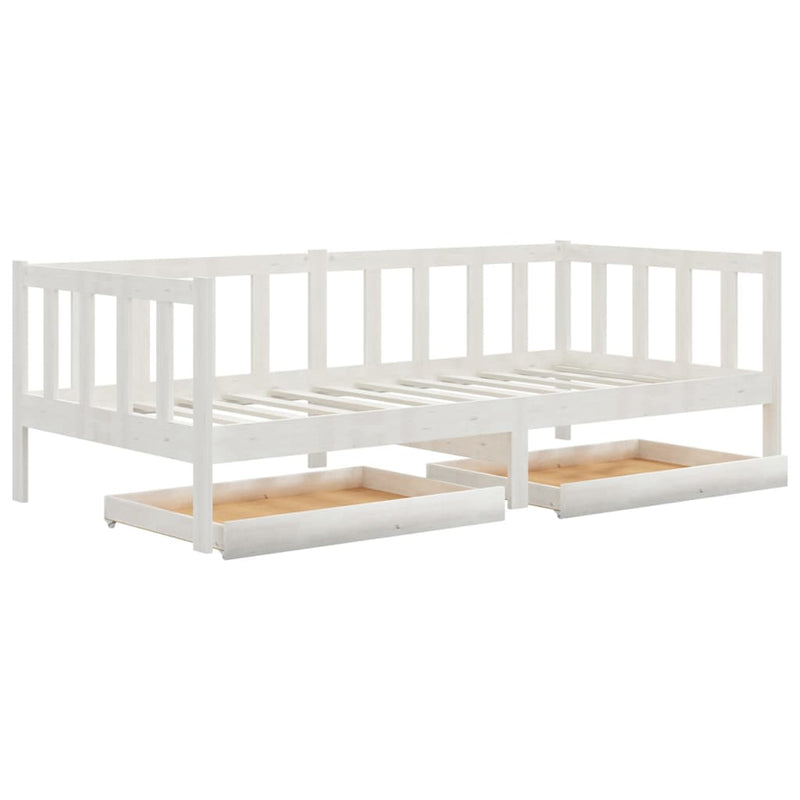 vidaXL fehér tömör fenyőfa dívány fiókokkal 90 x 200 cm